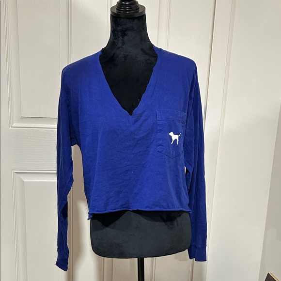 PINK Victoria's Secret Royal Blue V-Neck Blouse - Picture 1 of 2